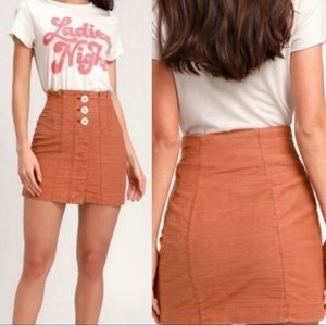 Free People orange/pink button up mini skirt NWOT